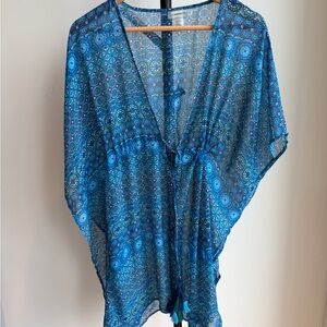 Bleu Rod Beattie Blue Patterned Swim Coverup